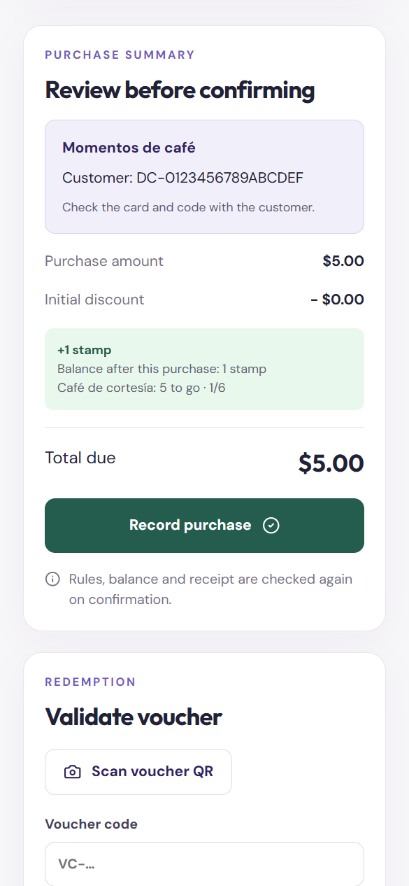 D Card checkout · sample purchase review