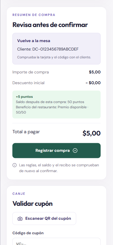 Caja de D Card · resumen de una compra de ejemplo